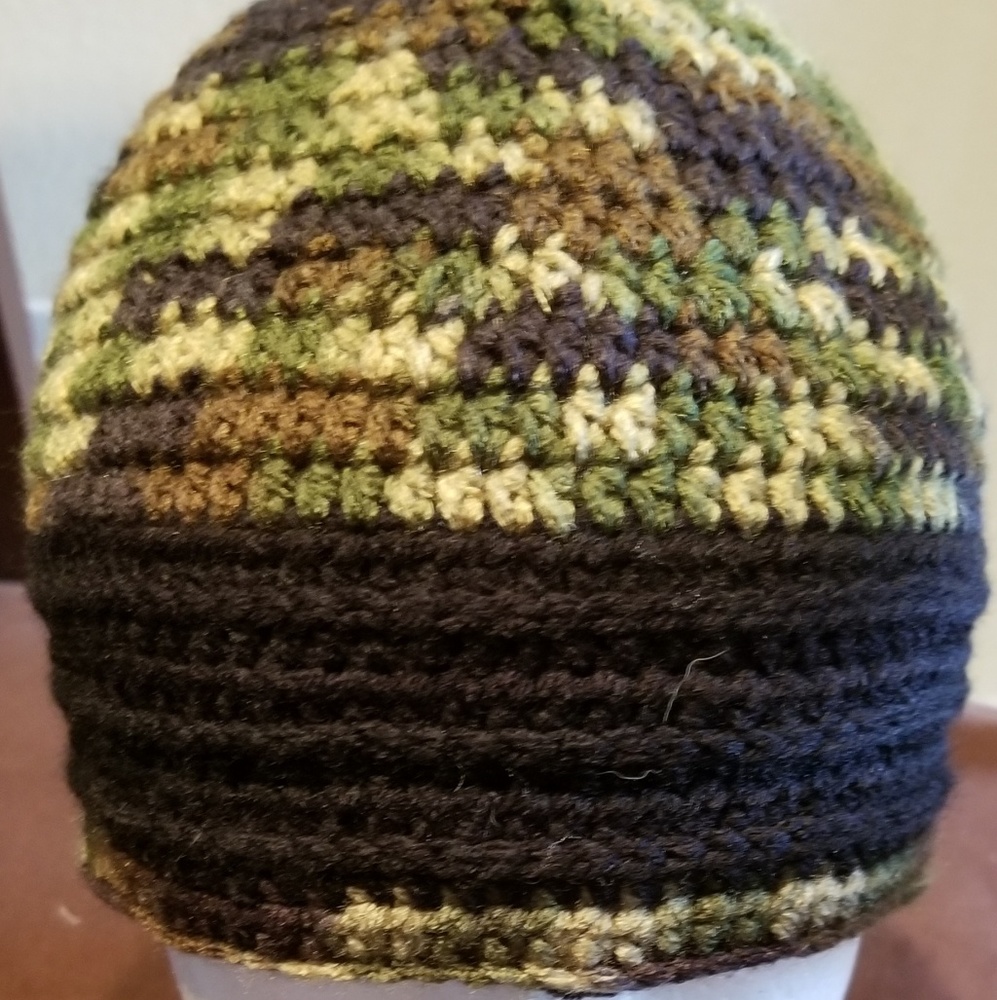 Handmade crocheted camo hat